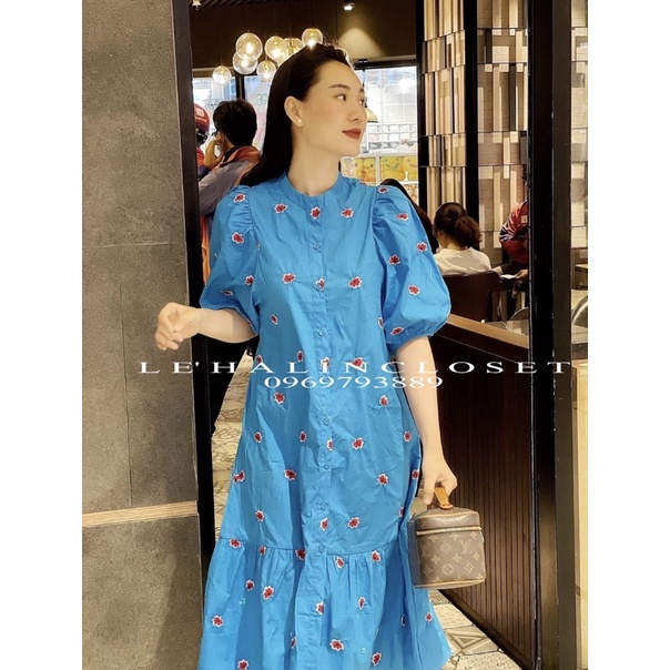 Váy xanh thêu zara hoa baby doll,xoè đuôi cá xuất xịn