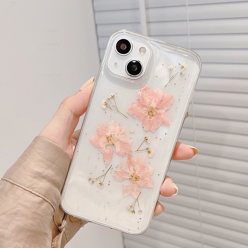Ốp Điện Thoại TPU Mềm Trong Suốt Chống Sốc Họa Tiết Hoa Khô Lấp Lánh Cho Compatible For iPhone 13 12 11 Pro Max X XS XR 8 7 6 6S Plus