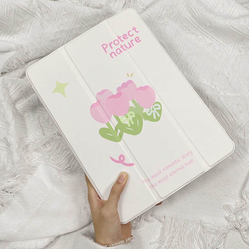 Bao Da Máy Tính Bảng In Họa Tiết Hoa Tulip Có Giá Đỡ Cho Ipad Pro 10.5'' 11'' 12.9'' 2018 2020 2021 Mini 1/2/3/4/5/6 Air 1/2/3/Trii Air 5