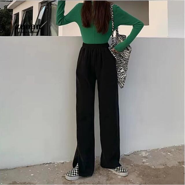 Quần dài SUXI ống rộng lưng cao màu trơn thời trang thu đông cho nữ