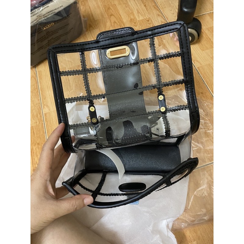 Túi nữ viền ren trong suốt bằng nhựa, túi xách tay thời trang vuông nhỏ thời trang ZA zr zara