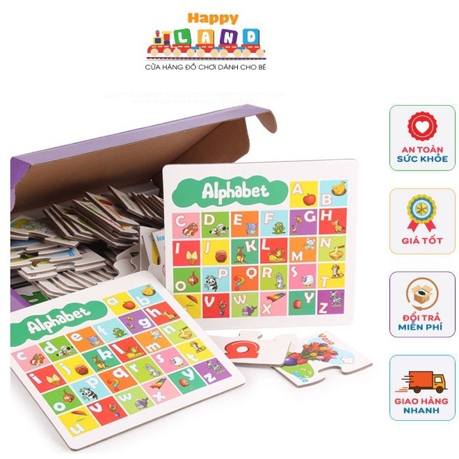 Bảng chữ cái tiếng Anh cho bé bằng gỗ - Đồ chơi trẻ em phát triển tư duy trí tuệ - Happy Land Store
