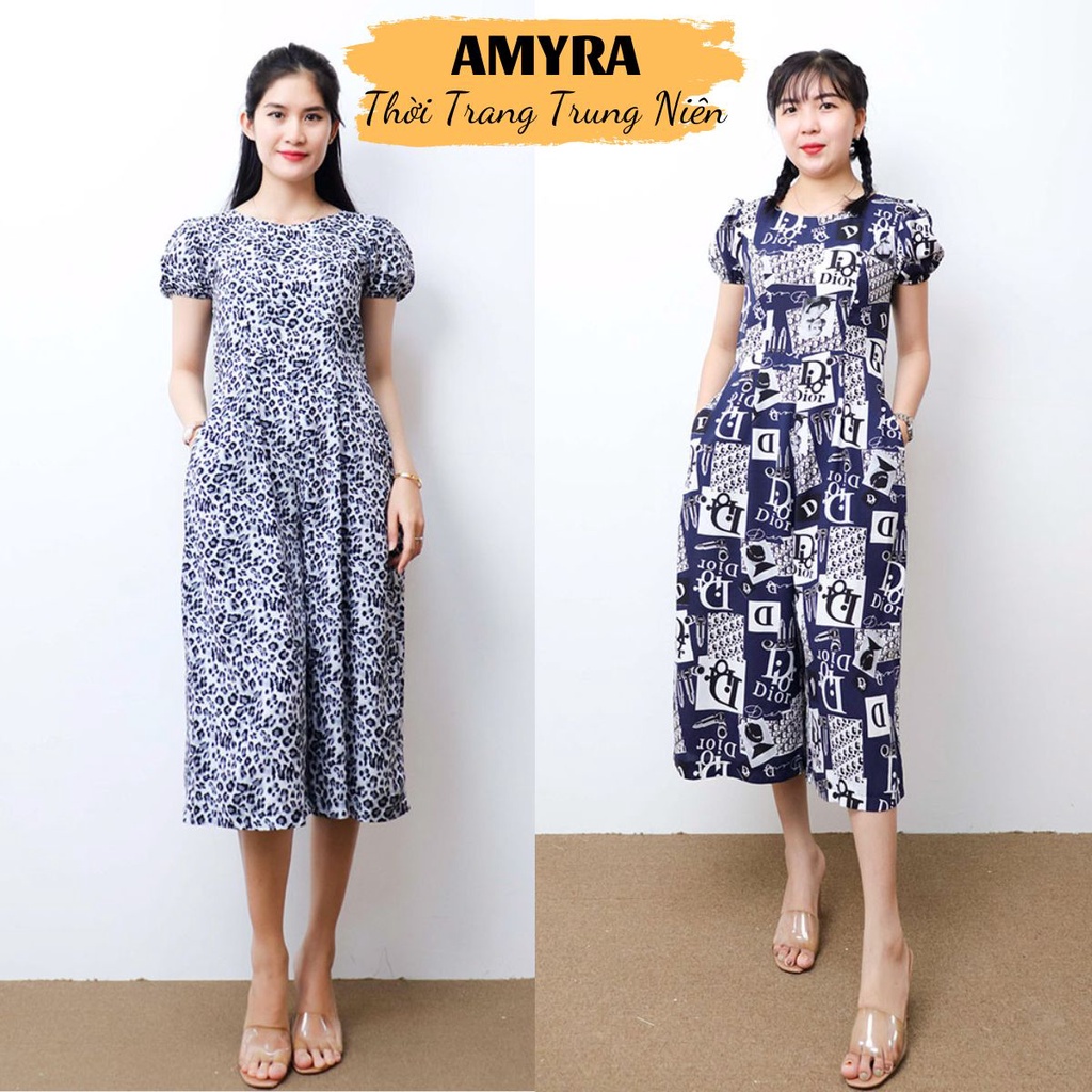 Jumpsuit nữ lanh maxi đi biển họa tiết Dior jum dài ống rộng AMYRA – Jumpsuit nữ mặc nhà, đi biển mát mẻ có túi jum001