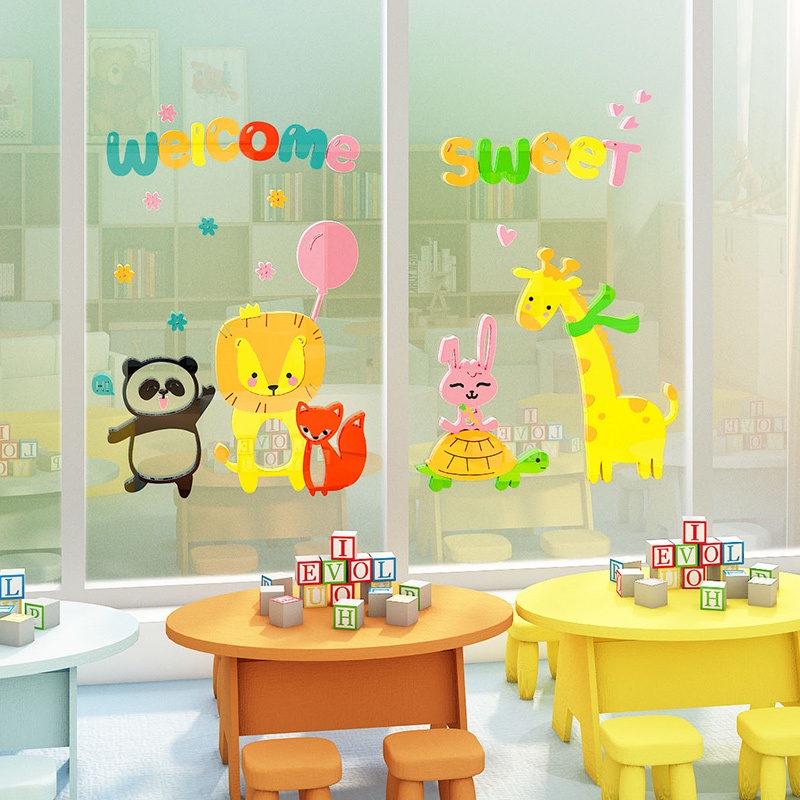 Tranh dán tường mica 3d decor khổ lớn - sweet và welcome, trang trí mầm non, khu vui chơi trẻ em Nhiều Size - EPeBen