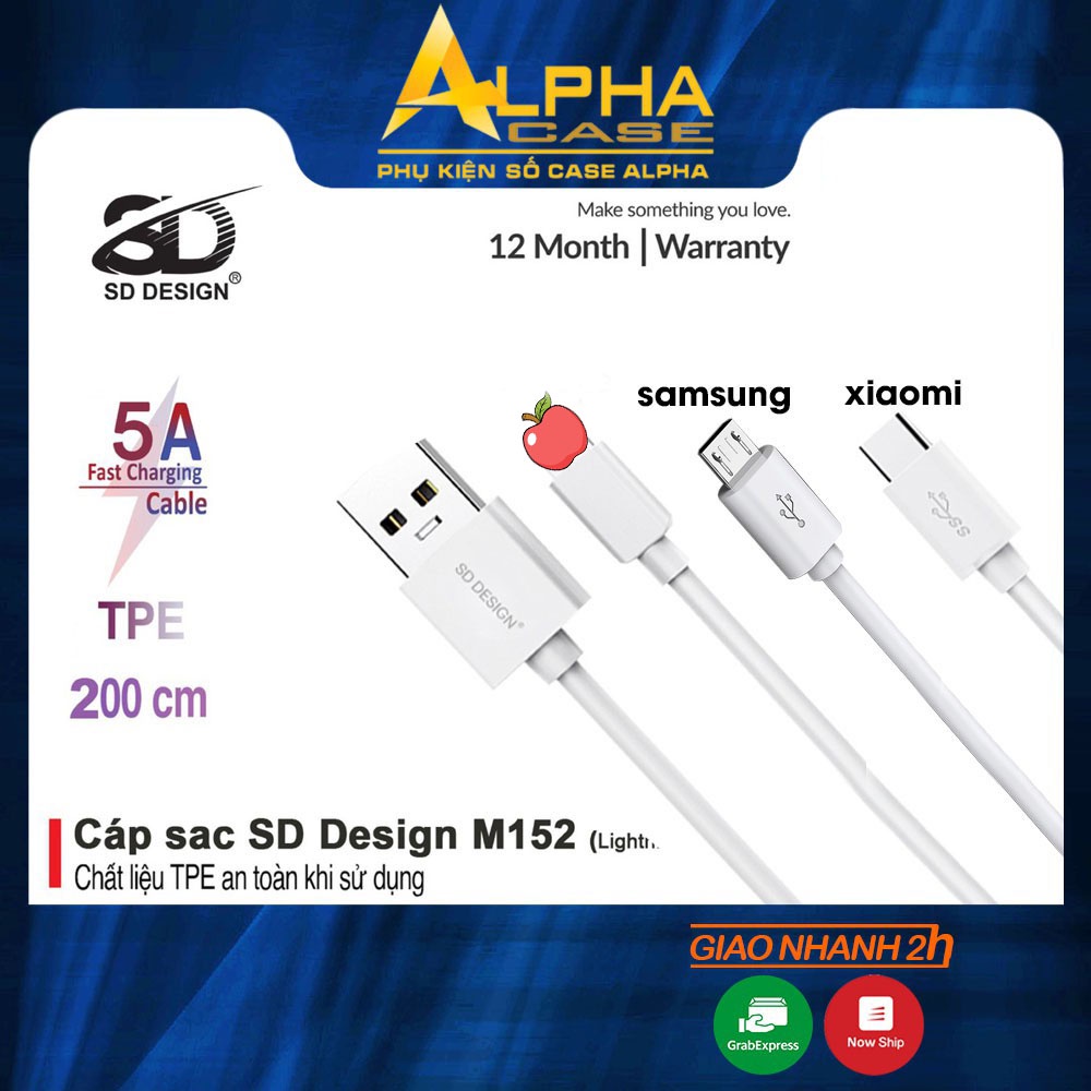 Cáp sạc SD DESIGN dòng 5A 2.2m cho IP/tablet táo/Androi/TypeC 1M/2M