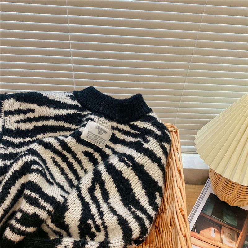 Hàng Mới Về Áo Sweater Lông Cừu Cổ Tròn Họa Tiết Ngựa Vằn Thời Trang Mùa Đông 2022 Cho Bé Trai Và Gái