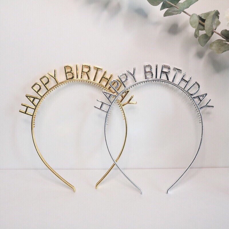 Cài,bờm đính đá chữ Happy birthday - cài nhũ Happy Birthday