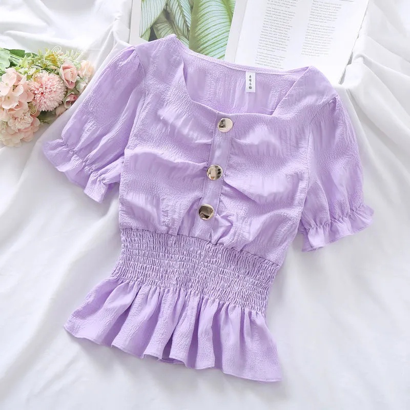 Áo Kiểu Tay Ngắn Màu Trơn C8947