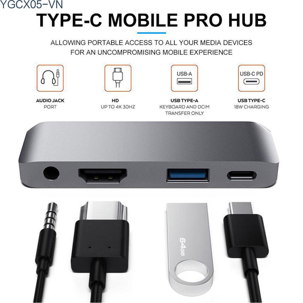 Bộ Hub Chuyển Đổi Usb-C Sang Hdmi + Âm Thanh 3.5mm + Usb + Pd