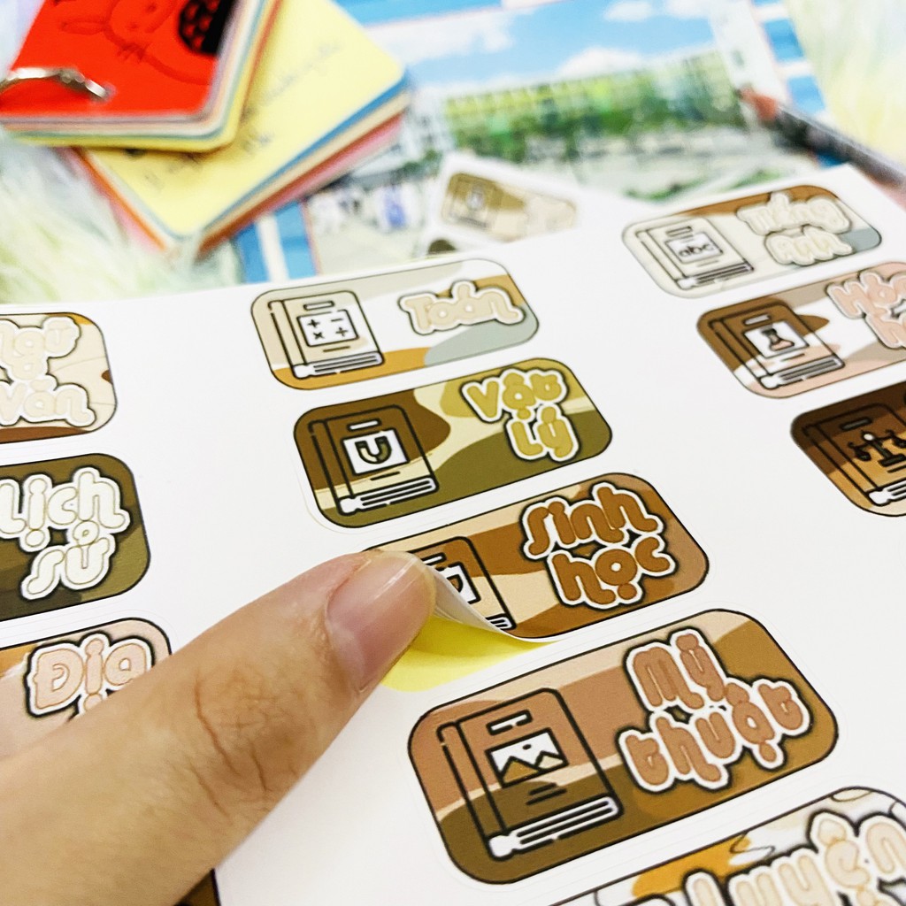 Bộ 15 sticker tem nhãn môn học màu pastel dán tiêu đề môn học, đánh dấu tập, vở, sách