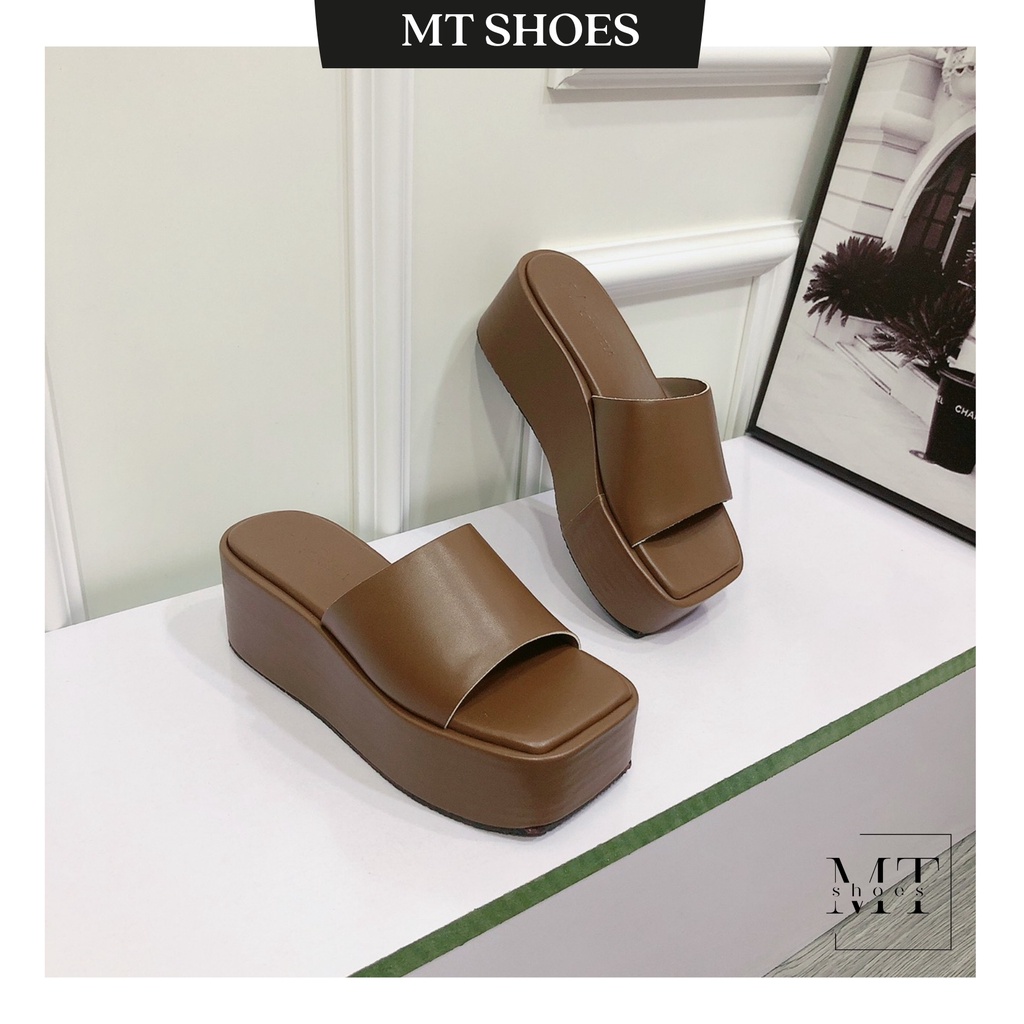 Dép nữ đế xuồng mũi vuông cao 7 phân mẫu mới siêu Hot thiết kế trẻ trung - Dép bánh mì quai ngang nhẹ êm