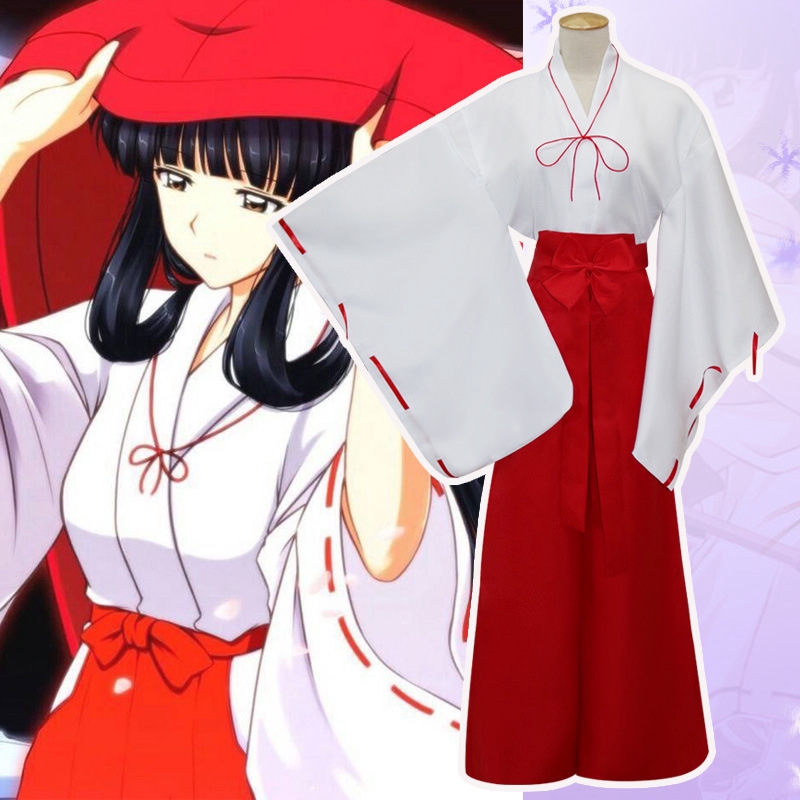 Anime Inuyasha Cosplay Phù Thủy Trang Phục Top + Quần + Nơ + Thắt Lưng + Dây + Ruy Băng Đồng Phục Ki