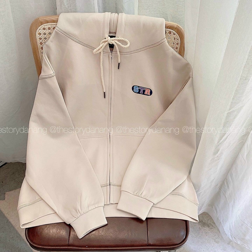 Áo khoác nữ nỉ ngoại STR có nón rộng, áo khoác trơn thời trang nữ nỉ ngoại dày dặn.