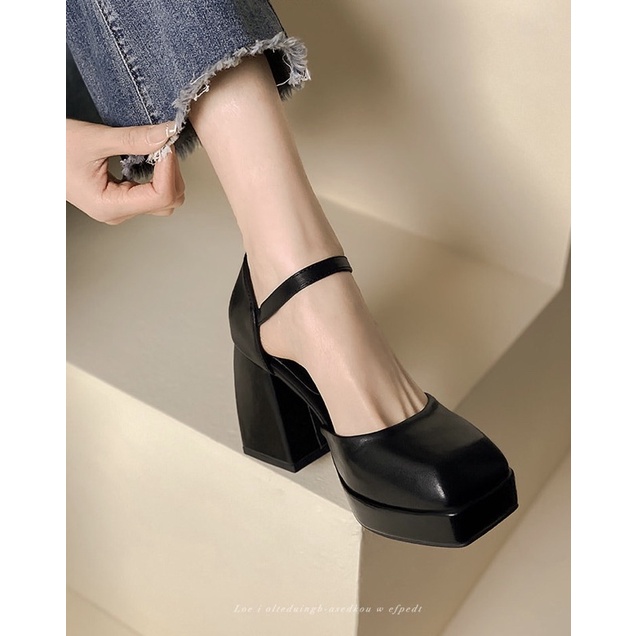 B22 _ Giày lolita hở eo quai cài 2 màu đế trụ 9cm