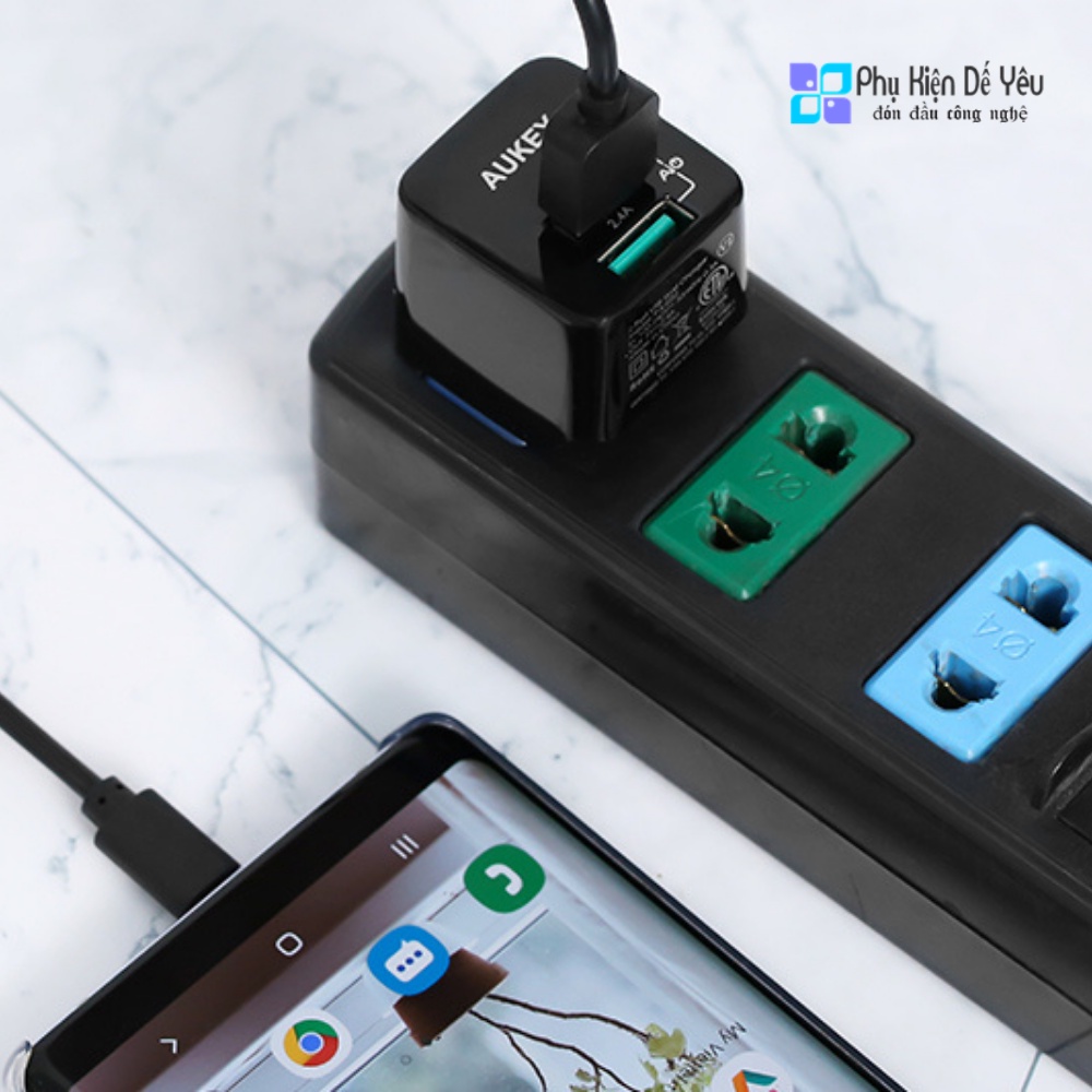 Combo sạc 2 cổng USB 12W Aukey PA-U32 và dây sạc Aukey CB-BAL7 Nylon Braided MFI USB-A to Lightning Cable 0.9m