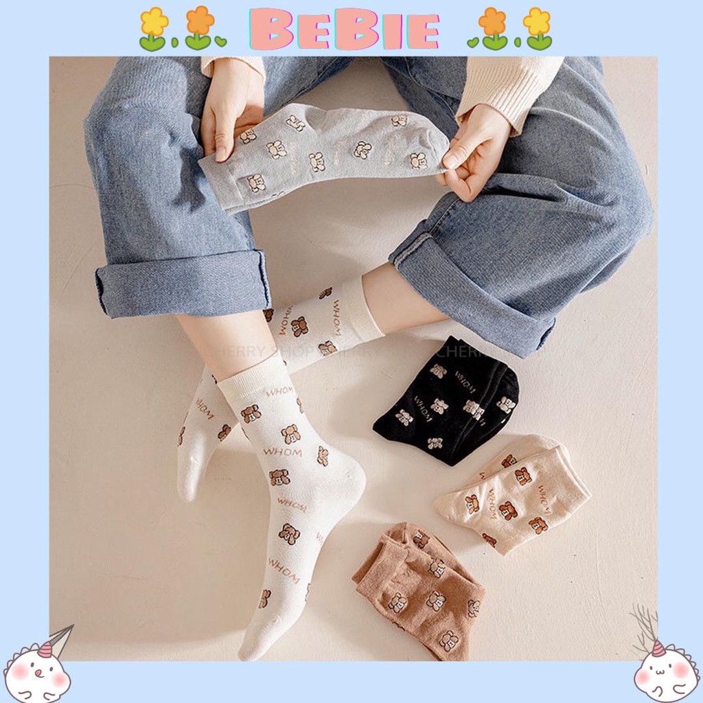 Tất nữ cổ cao hình gấu vải hàn thoáng khí chống hôi chân BP426 - BeBie
