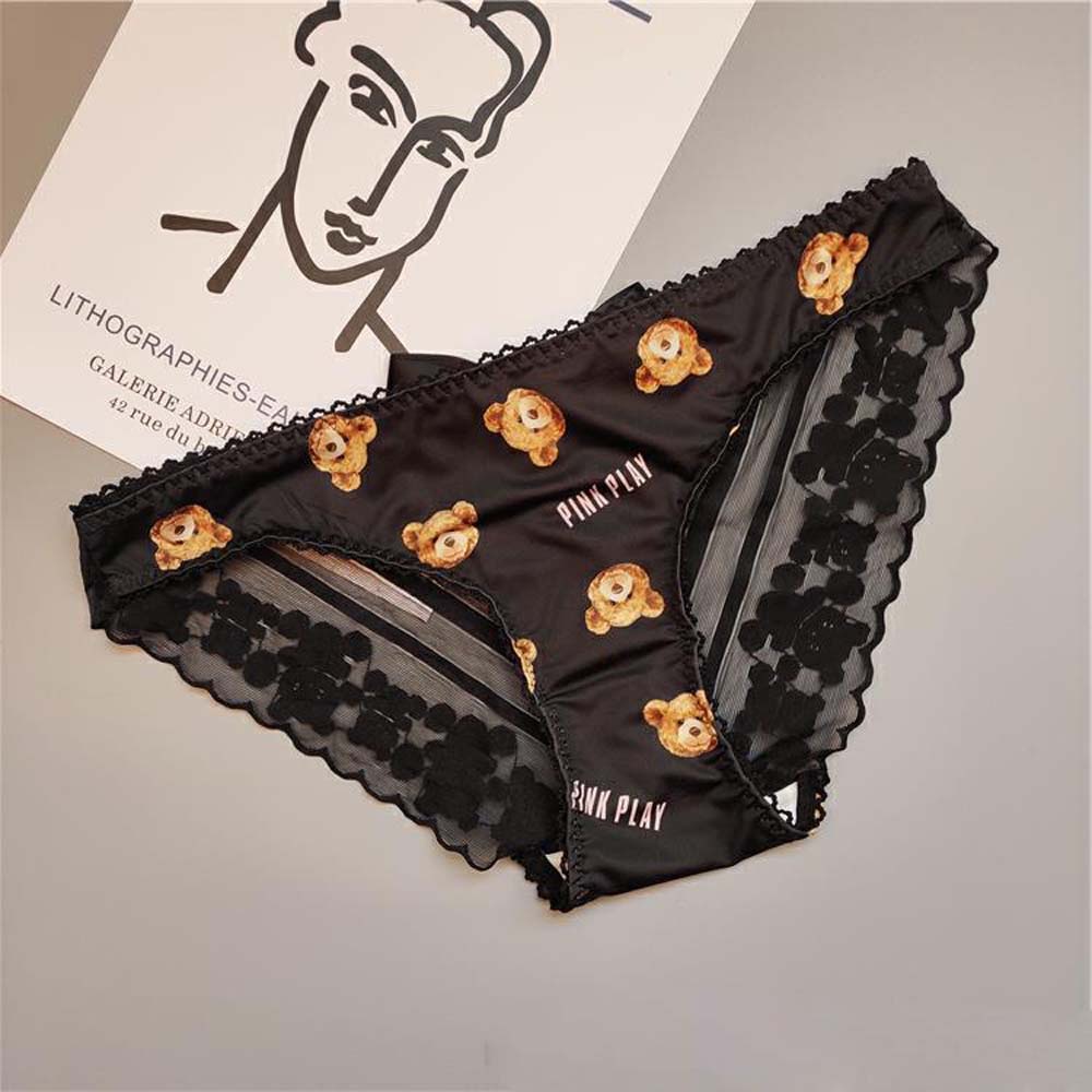 Quần Lót Lưng Thấp In Họa Tiết Gấu Phối Ren Dễ Thương Phong Cách Hàn Quốc Cho Nữ