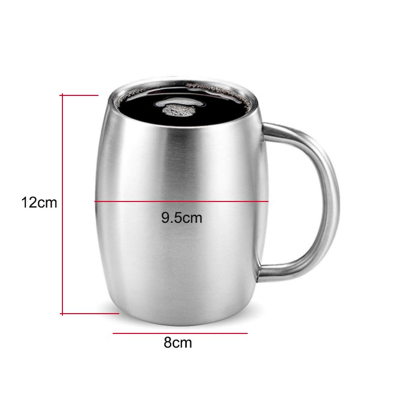 CỐC (LY) UỐNG CAFÉ BẰNG INOX 304 GF400 LOẠI 2 LỚP CHỐNG NÓNG, CÓ NẮP NHỰA