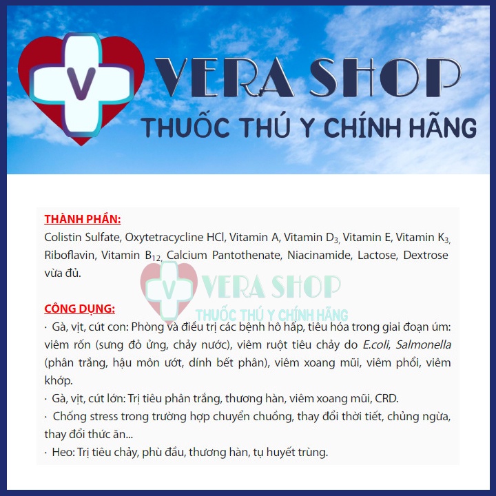 BIO TETRA COLIVIT 100G - Úm gà, vịt, cút con, Tiêu chảy phân trắng, Ecoli