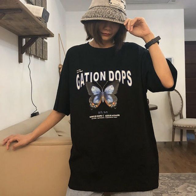 Áo thun tay lỡ % Hình thật phía sau Unisex bướm GATION DOPS