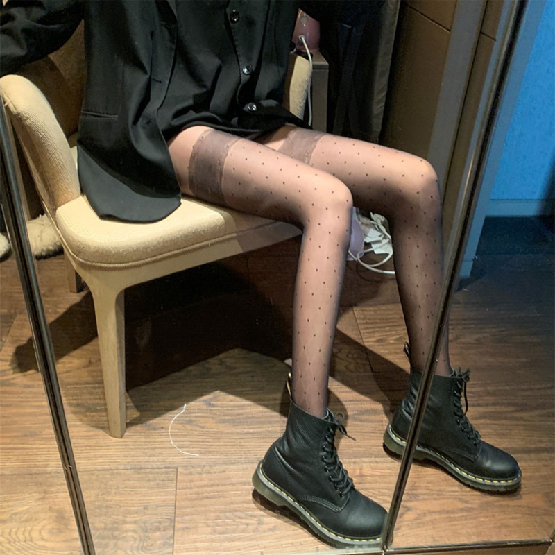 Xiangbao Quần Tất Bó Sát Siêu Mỏng xiangbao Họa Tiết Sọc Caro / Chấm Bi Giả Ren Gợi Cảm