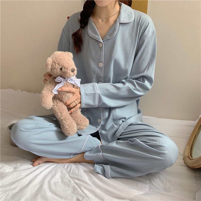 ❤️❤️Bộ Đồ Ngủ Hai Mảnh 100% Màu Trắng Đen Đơn Giản Chất Lượng Cao Phong Cách Hàn Quốc