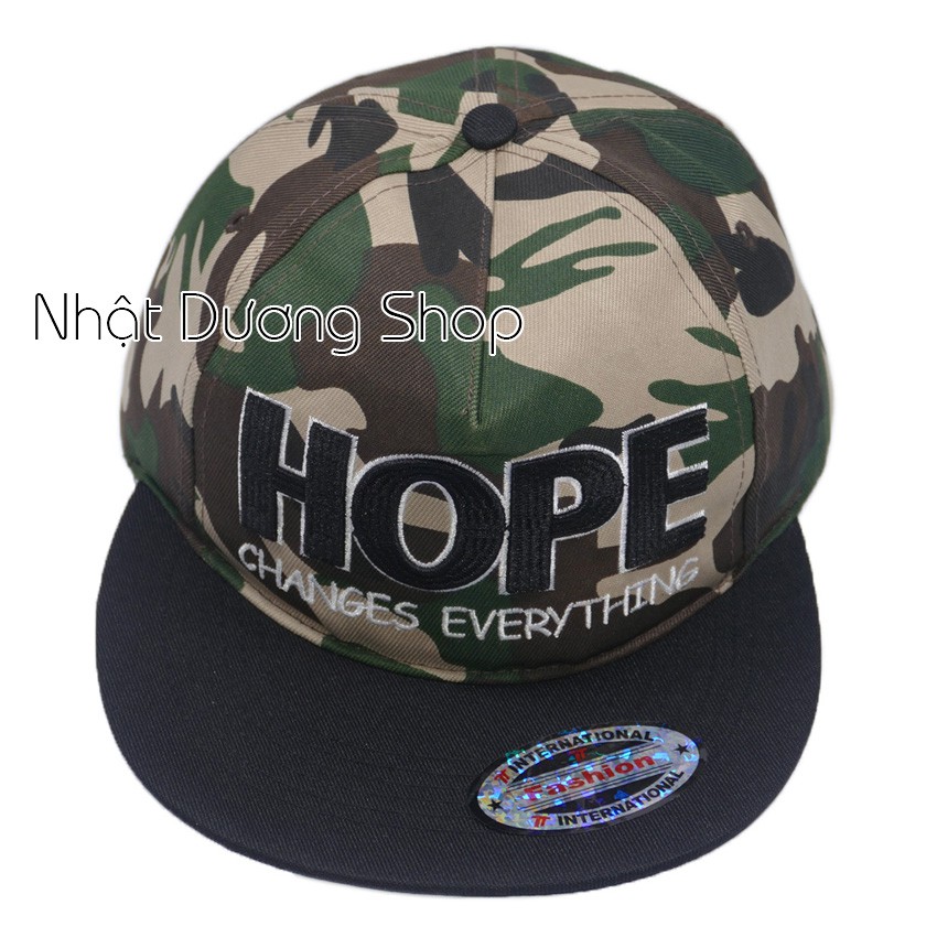 [ Hình thật ] Nón Hiphop Snapback sọc lính thêu chữ Hope - Sọc lính chất liệu vải cao cấp