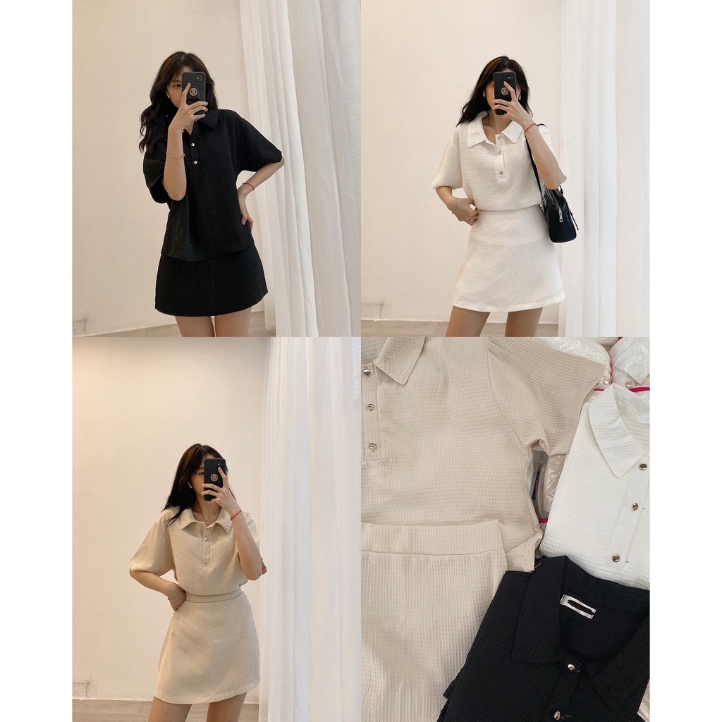 Set áo polo đũi xốp kèm chân váy S309 SUSTORE