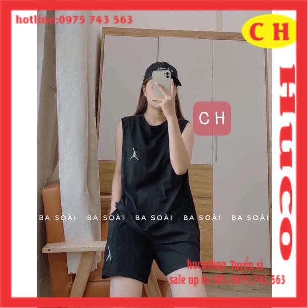 sét bộ đồ tanktop nữ gồm áo thun ba lỗ kèm bra + quần đùi cạp chun form rộng in logo hình chuẩn ảnh freesize chất cotton