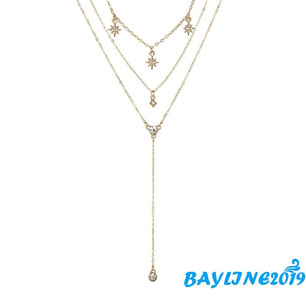 Dây Chuyền Thiết Kế Nhiều Tầng Mặt Hình Ngôi Sao Đính Đá Lấp Lánh Cho Nữ
