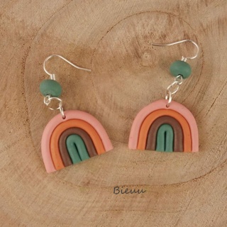 Khuyên tai đất sét Polymer handmade cầu vồng vintage