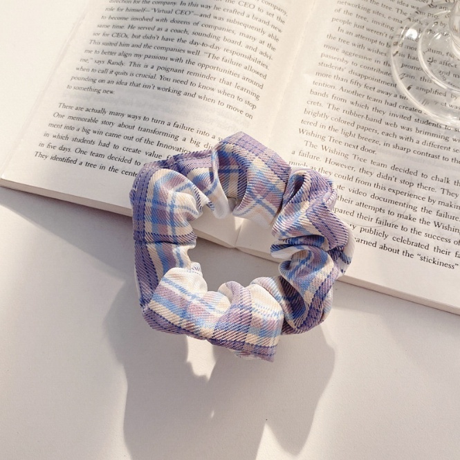 Dây buộc tóc, cột tóc scrunchies caro tím