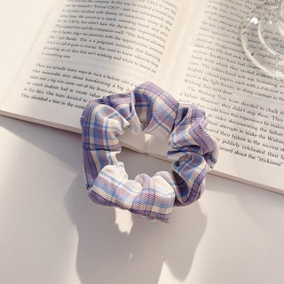 Dây buộc tóc, cột tóc scrunchies caro tím