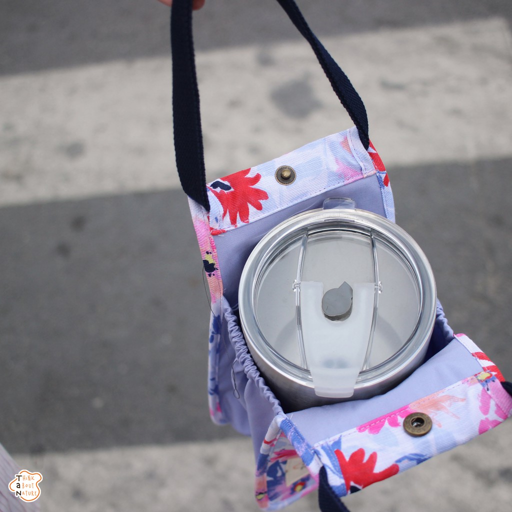 Túi vải đựng bình nước họa tiết hoa lá tím nhạt TaNcupholder