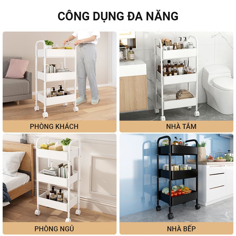 Kệ Spa Bỉm Sữa Để Đồ Gia Đình Đa Năng Có Bánh Xe 3 4 Tầng VANDO Thép Carbon