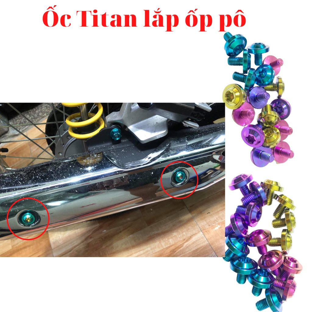 Ốc titan 6li10 gắn ốp pô xe wave a Wave a, sirius, RSX Fi 110 trang trí tạo vẻ đẹp cho xe max racing