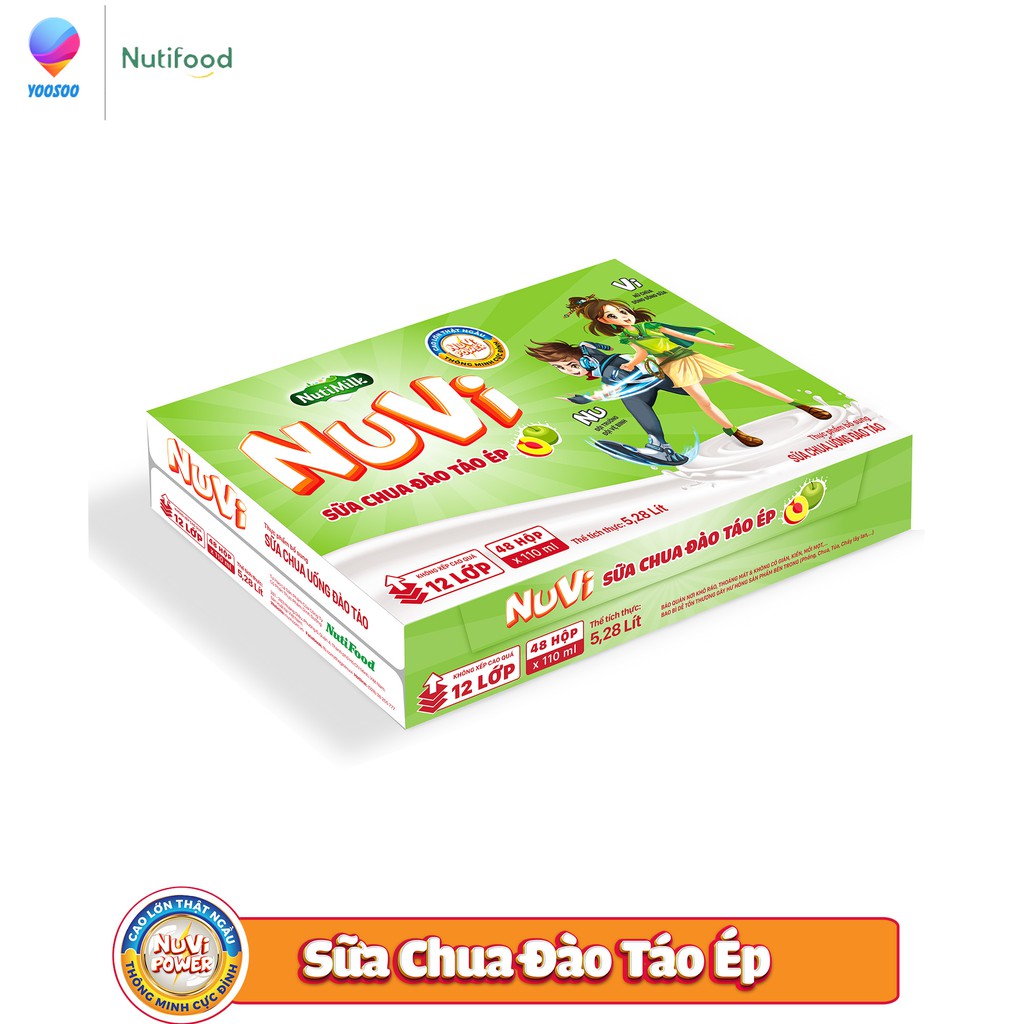 01 Thùng 48 Hộp Nuvi Sữa Chua Uống Đào Táo/ Dâu/ Hương Cam/ Trái Cây Nhiệt Đới 110ml NUTIFOOD - YOOSOO MALL