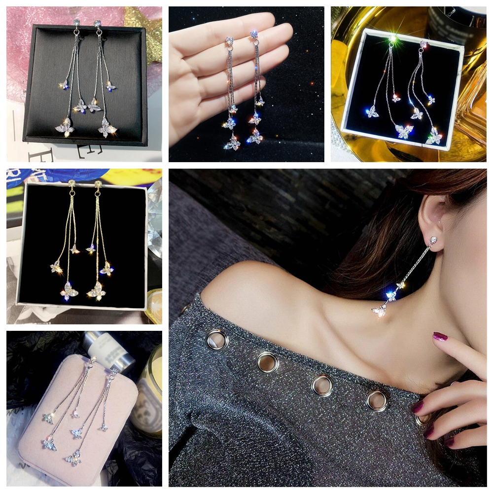 1 Đôi Bông Tai Nữ Dáng Dài Đính Đá