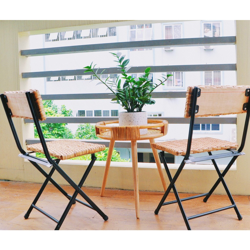 ( Combo siêu tiết kiệm) Bộ bàn ghế vỏ mây đan gấp gọn tiện lợi, phù hợp decor trang trí / ban công gia đình/ Homestay