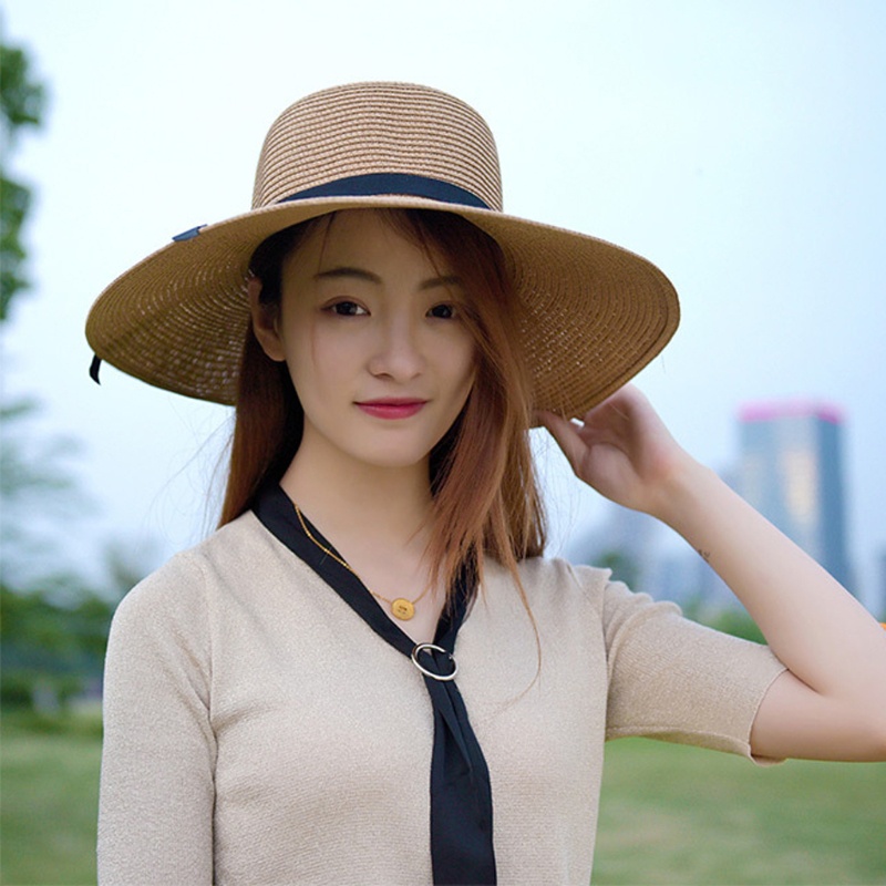 Nón Cối Rộng Vành Phối Nơ Thời Trang Đi Biển Chống Tia UV Sự Bảo Vệ