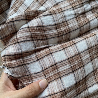 Vải linen tưng kẻ caro washed