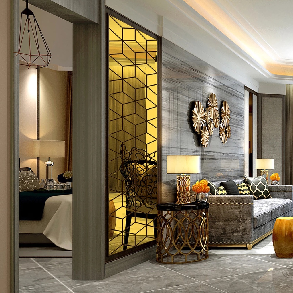 Gương Dán Tường Bằng Acrylic Tráng Gương Họa Tiết Kim Cương 3D Độc Đáo Trang Trí Nhà Cửa