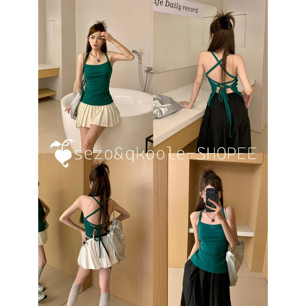 Áo Lót Dây Chéo Hở Lưng Có Mút Nâng Ngực Màu Xanh Lá Cây Thời Trang Mùa Hè Hong Kong Quyến Rũ Cho Nữ