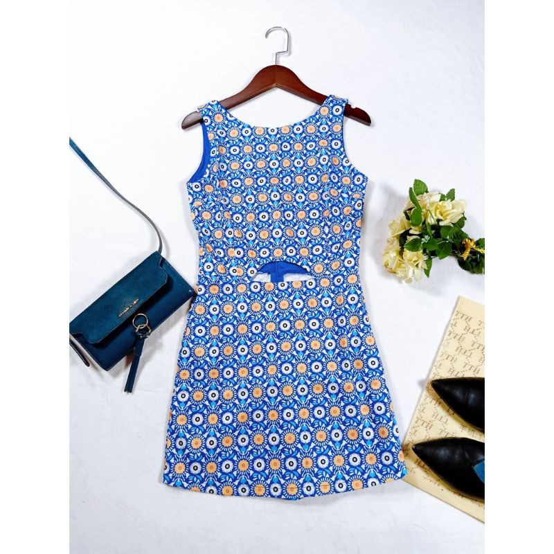 Jumpsuit ngắn giả váy body sát nách họa tiết thổ cẩm thời trang dạo phố (Xanh) - Jum body giả váy thổ cẩm J266