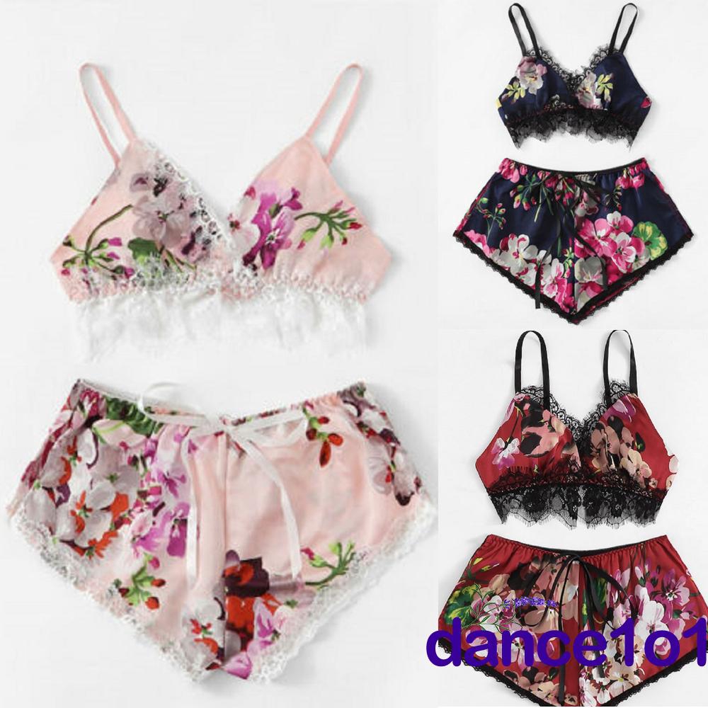 Set Đồ Ngủ 2 Mảnh Bằng Lụa Satin Cho Nữ