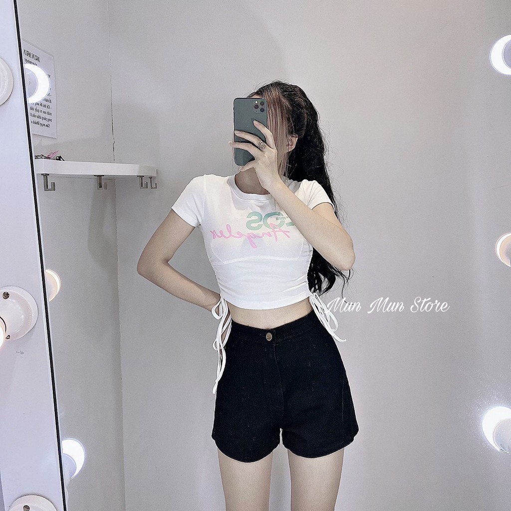 [𝗛𝗶̀𝗻𝗵 𝗧𝗵𝗮̣̂𝘁]Quần short jean nữ lưng cao, quần đùi chất kaki jean co giãn mềm mại, hình chụp sàn mẫu thật munmunstore | BigBuy360 - bigbuy360.vn