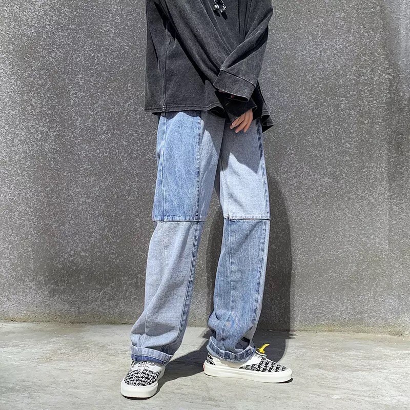Quần bò jeans ống rộng oversize hiphop phối màu đậm nhạt Ulzzang siêu chất ❤️