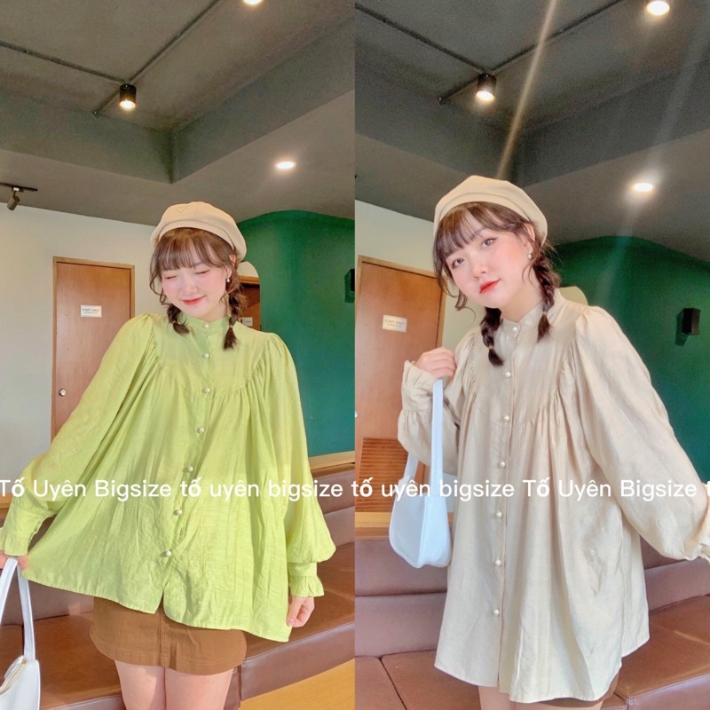 (T.U Bigsize 50-80kg) Áo Sơ Mi Babydone Cổ Tàu Dài Tay Khuy Ngọc #65