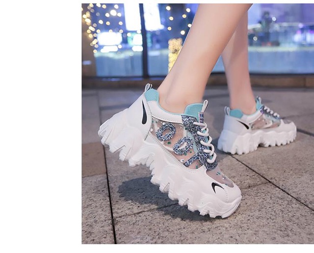 Giày sneaker nữ lưới nhũ OOR đế sóng 6p tôn dáng hot trend