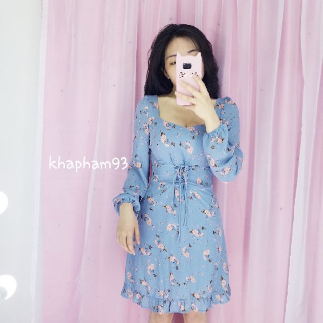 [Sẵn] Xuất Khẩu - Đầm cổ vuông voan đẹp may 2 lớp size SML XK1